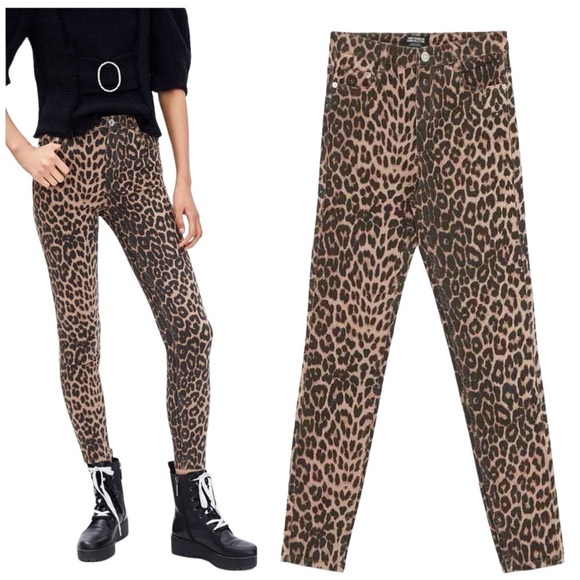Zara Denim - Zara High Rise Skinny Ankle Length Leopard Animal Print Denim Jeans 0327/221